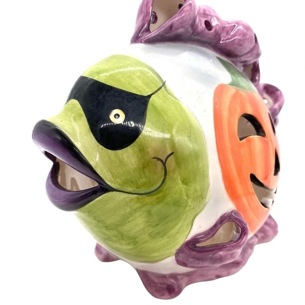 Halloween Ceramic Fish Candle Tea Light Luminary Pumpkin AppleTree Designs